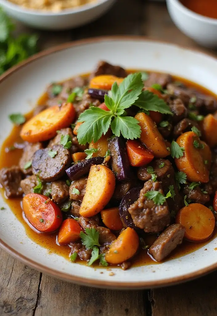 28 Healthy Ground Beef Recipes for Clean Eating Dinners - 22. Beef & Eggplant Stir-Fry