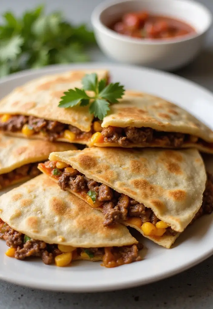 28 Healthy Ground Beef Recipes for Clean Eating Dinners - 23. Beef & Corn Quesadillas