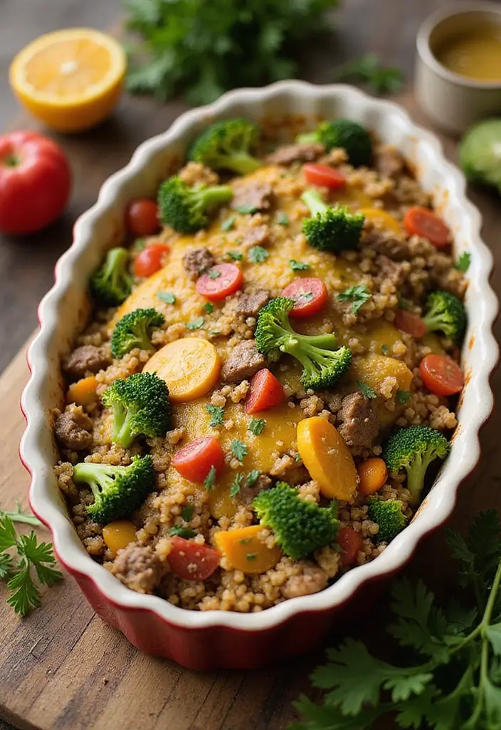 28 Healthy Ground Beef Recipes for Clean Eating Dinners - 28. Beef & Broccoli Quinoa Bake