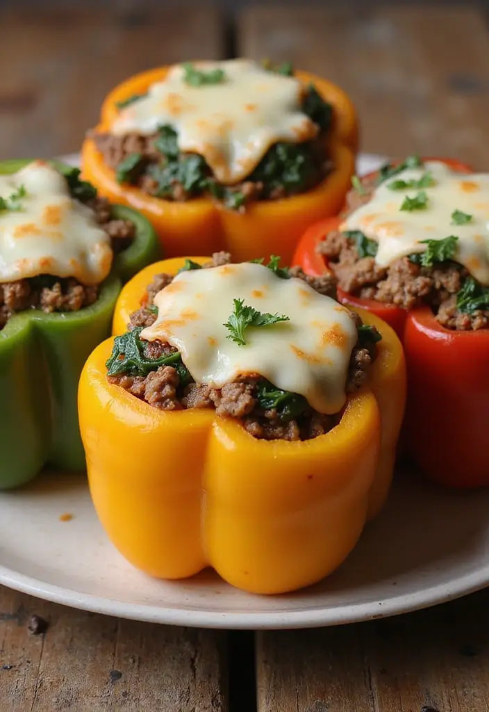 28 Healthy Ground Beef Recipes for Clean Eating Dinners - 9. Beef & Spinach Stuffed Peppers