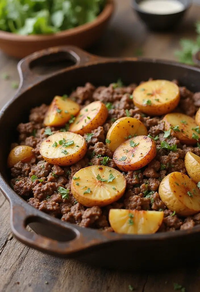 30 Easy 3 Ingredient Ground Beef Dinner Recipes - 6. Beef and Potato Skillet