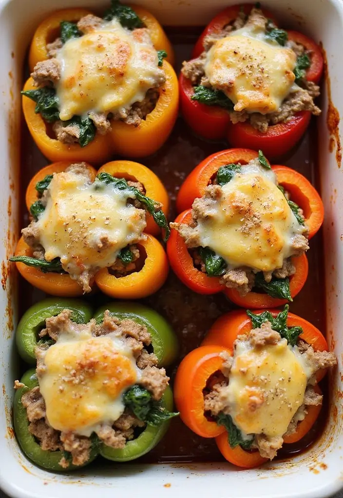 30 Easy 3 Ingredient Ground Beef Dinner Recipes - 8. Beef and Spinach Stuffed Peppers