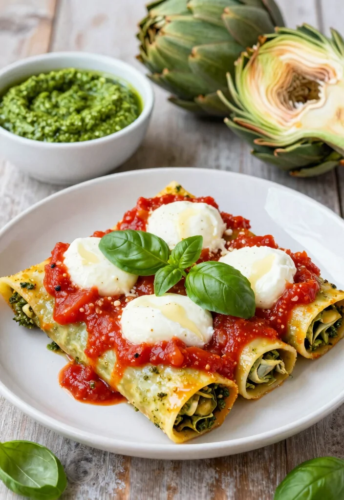 12 Vegetarian Cannelloni Recipes for Baked Italian Comfort 6. Pesto and Artichoke Cannelloni 0